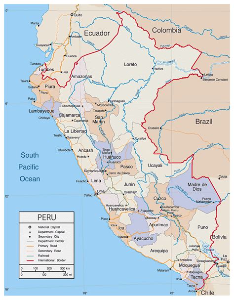 Detallado Mapa Político Y Administrativo De Perú Perú América Del