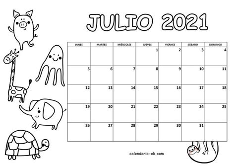 Calendario Julio 2021 Calendario Julio 2021 Para Imprimir