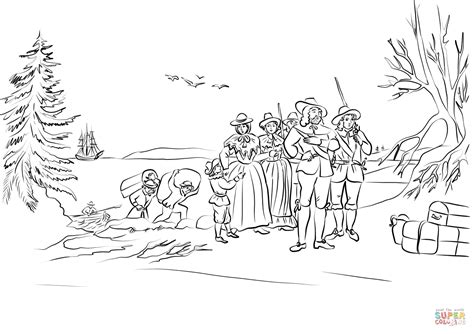 Pilgrims Coming Ashore At Plymouth Massachusetts Coloring Page Free Printable Coloring Pages