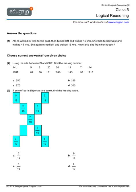 Year 5 Logical Reasoning Math Practice Questions Tests