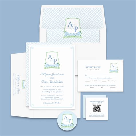 Elegant Light Blue And Sap Green Watercolor Wedding Crest Collection