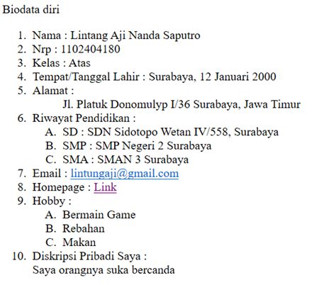 Kode Html Membuat Biodata Biodata Membuat Halaman Udin Blog