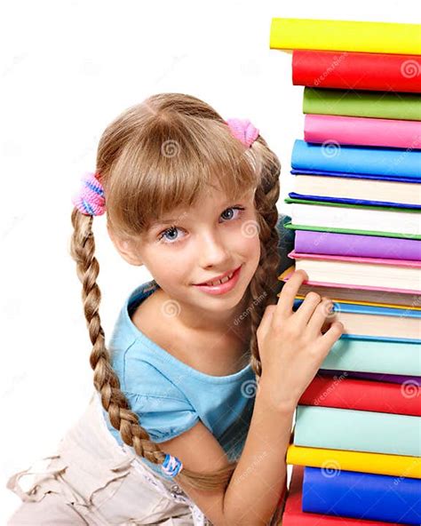 Schoolgirl Holding Pile Of Books Stock Photo Image Of Little
