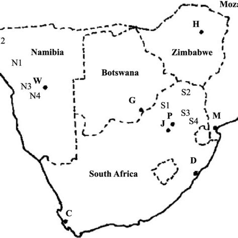 Map Of Southern Africa Showing International Borders Major Towns Are
