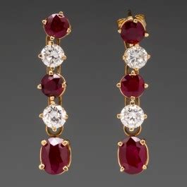 Vintage Ruby Diamond Dangle Earrings K Gold Long