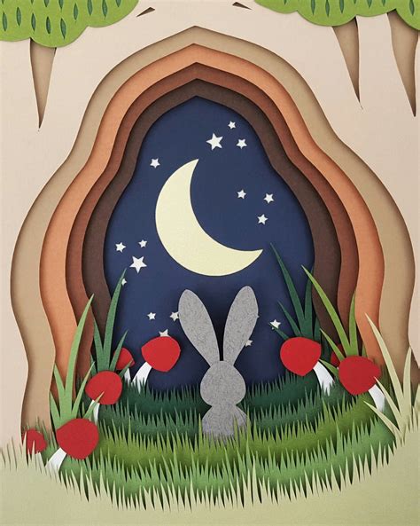 Moongazing Bunny Diy Layered 3d Shadow Box Papercutting Cut Your Own