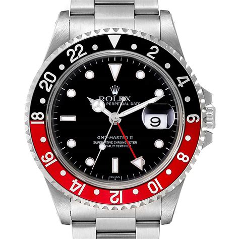 Rolex GMT Master II Black Red Coke Bezel Steel Mens Watch 16710 