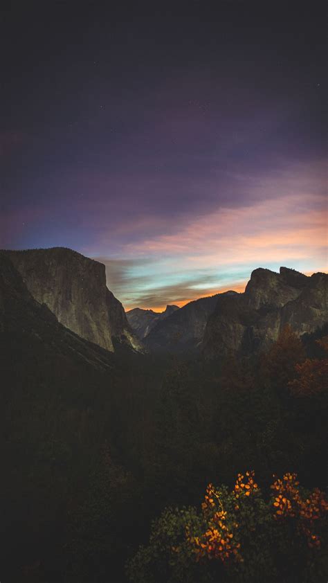 Yosemite Valley Mountains Sky Sunset Nature Night 1080x1920
