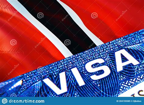 Trinidad And Tobago Visa Document Close Up Passport Visa On Trinidad