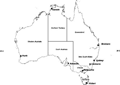 1 Map Of Australia Showing State Boundaries And Capitals Download