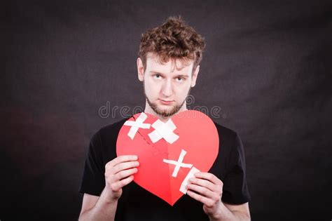 Sad Man With Glued Heart By Plaster Stock Image Image Of Problem