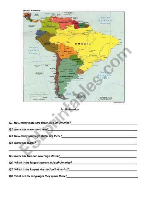 South America Esl Worksheet By Crunchie