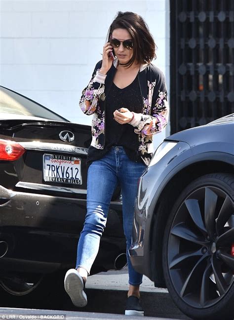 Mila Kunis Rocks Floral Bomber At Beverly Hills Salon Daily Mail Online