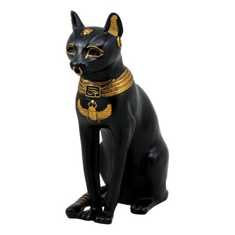 Ebros Black And Gold Bastet Cat Figurine Ubasti Egyptian Goddess Of Protection Health And Sensual