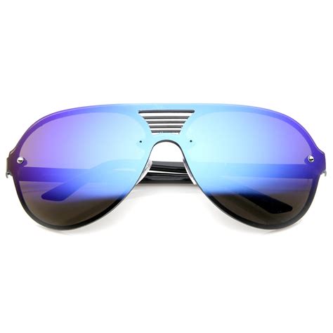 Rimless Shield Mirrored Lens Aviator Sunglasses Zerouv