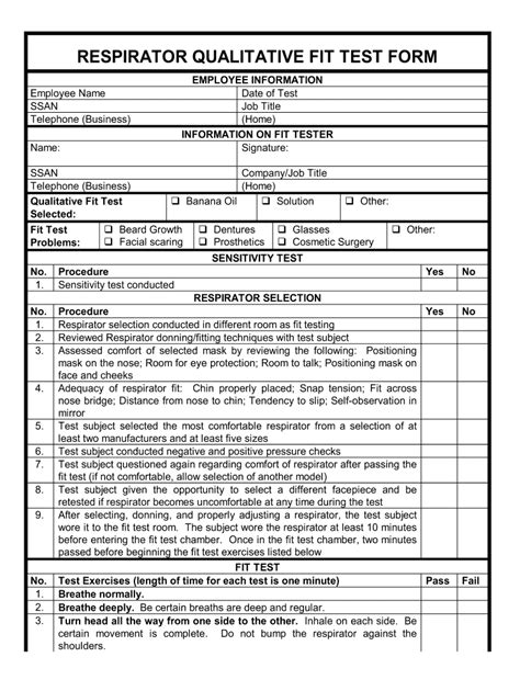 Begin performing the fit test and fill in … Respirator Fit Test Form - Fill Out and Sign Printable PDF ...