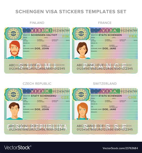 Schengen Visa Passport Sticker Templates Vector Image