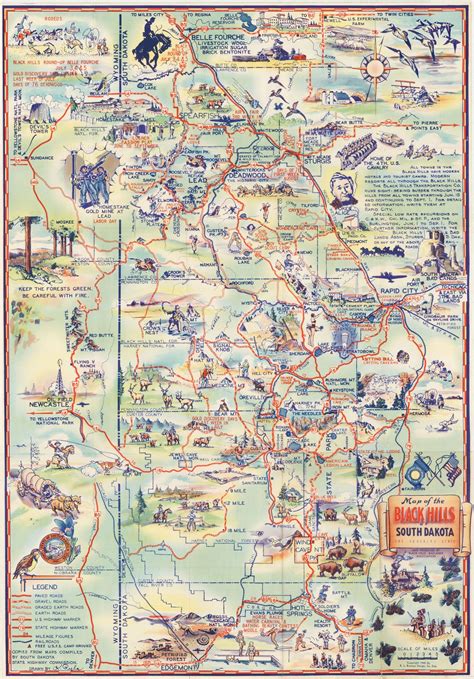 1940 Map Of The Black Hills Of South Dakota The Sunshine State Black