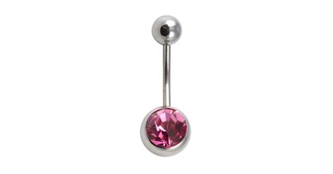 L Steel Belly Bar Navel Button Ring W Pink Strass