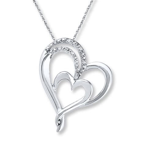 double heart necklace diamond accents sterling silver kay