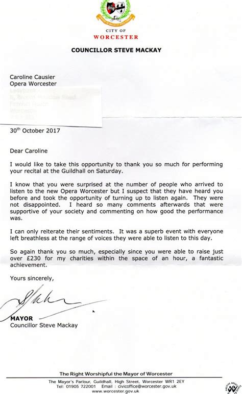 Mayor Letter Of Appreciation Opera Worcester