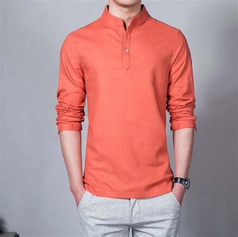 Casual Fashion Long Sleeve Mandarin Collar Linen Men