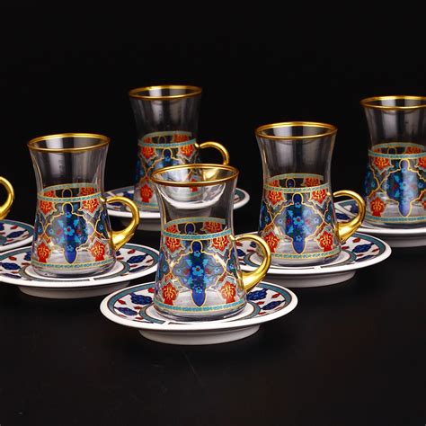 Pcs Turkish Tea Set With Holder Porcelain Saucers FairTurk Com