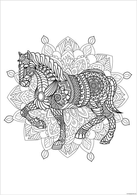 Mandala With Elegant Horse And Complex Patterns Coloring Page Free