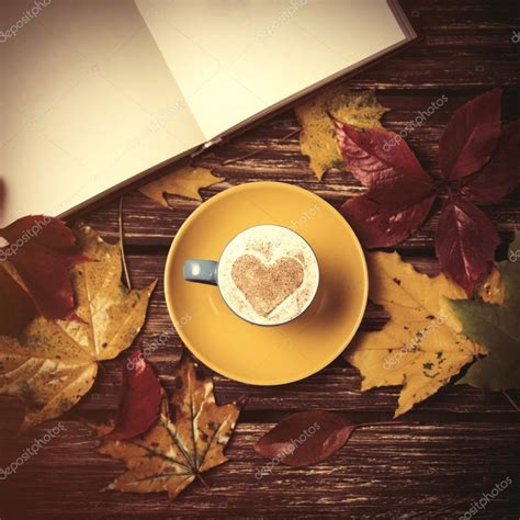 Autumn Leaves Book And Coffee Cup — Stock Photo