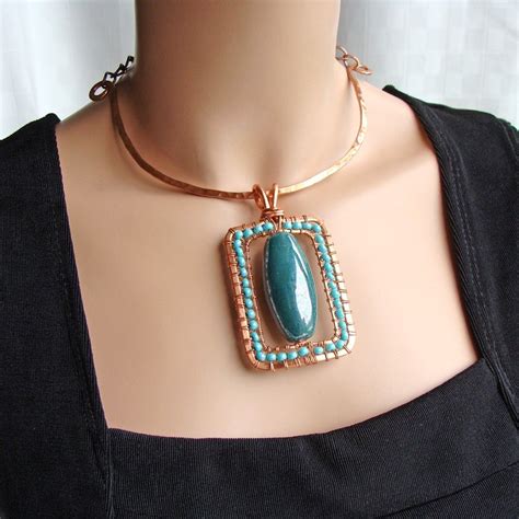 Big Bold Bead Necklace Copper And Turquoise 65 00 Via Etsy