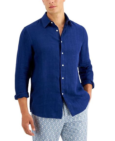 Tasso Elba Mens Regular Fit Glen Plaid Linen Shirt Created For Macys