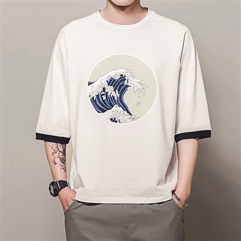 Mens T Shirts Fashion 2018 Waves Print Harajuku Japanese T Shirt Men