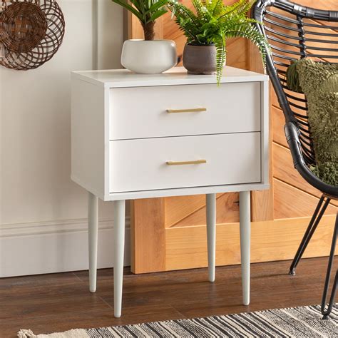 Manor Park Mid Century Modern Two Drawer End Table White
