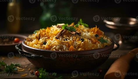 Gourmet Bowl Of Biryani Saffron Rice Pilau Generated By AI 24650590