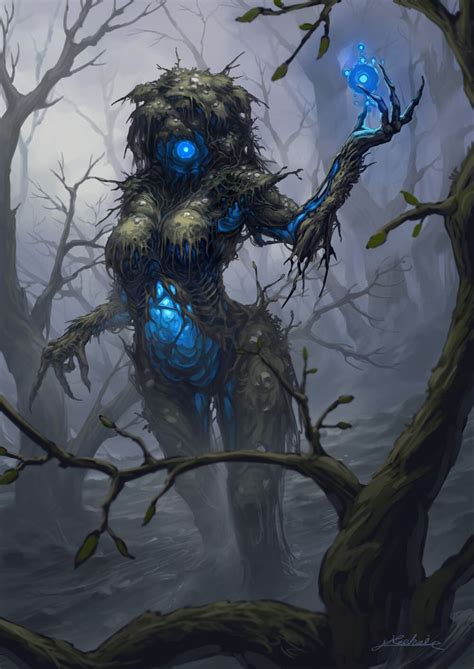 An Image Of A Creature In The Woods With Glowing Blue Eyes And Hands On His Chest