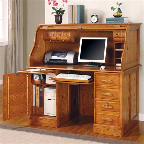 Oak Roll Top Computer Desk