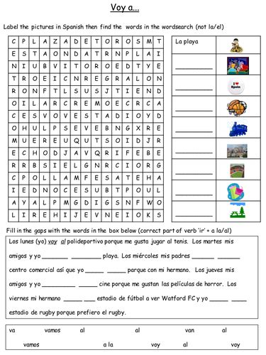 Spanish Places In Town Worksheet Teaching Resources