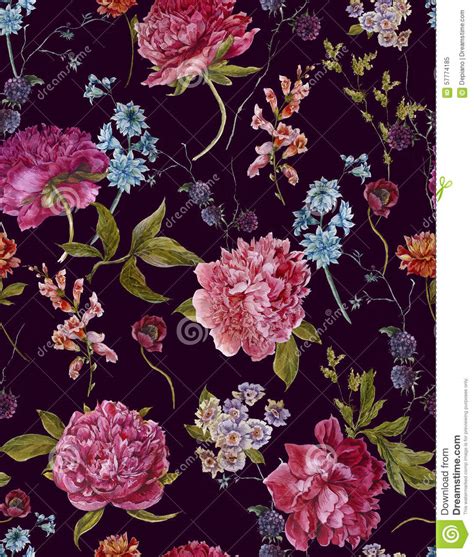 The other side has a bold paisley flower pattern with a navy frame. Watercolor Seamless Pattern With Burgundy Peonies Stock ...