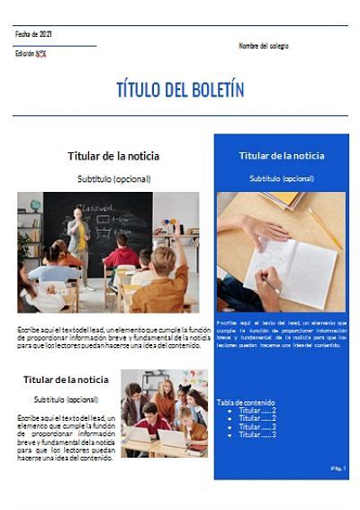 Boletín Informativo Escolar Ejemplos Plantillas Word Excel Canva