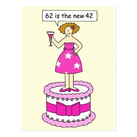 62nd Birthday Humor For Her Lady On A Cake Postcard
