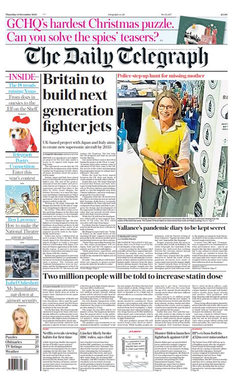 Daily Telegraph Front Page 14th Of December 2023 Tomorrow S Papers Today