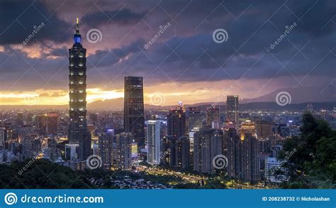 Taipei City Skyline At Sunset Taiwan Editorial Photography Image Of