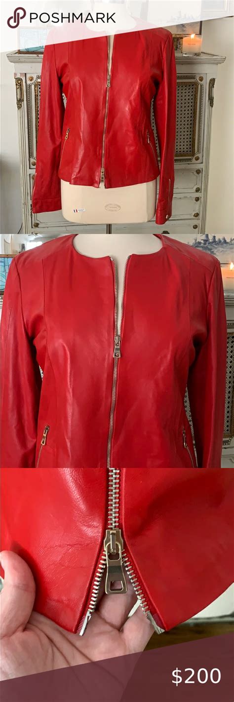 Italian Red Leather Jacket Vera Pelle Leather Jacket Red Leather