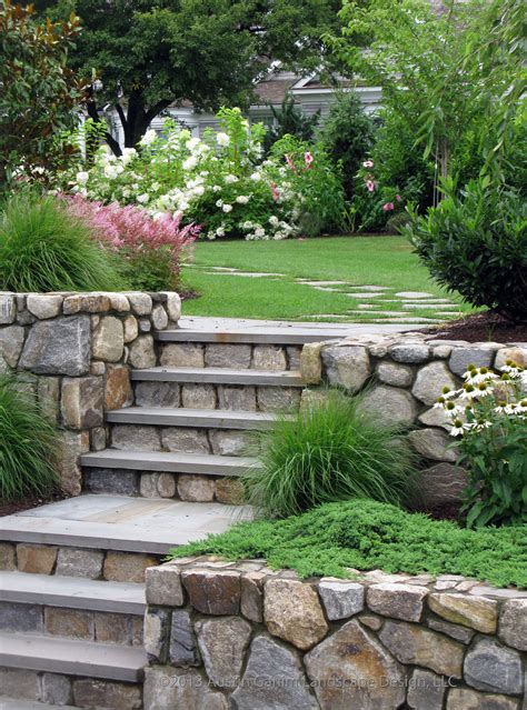 To create a clean edge on your lawn, use a border that fits the look you want to create in. Stone stairs and an irregular stepping stone path lead ...