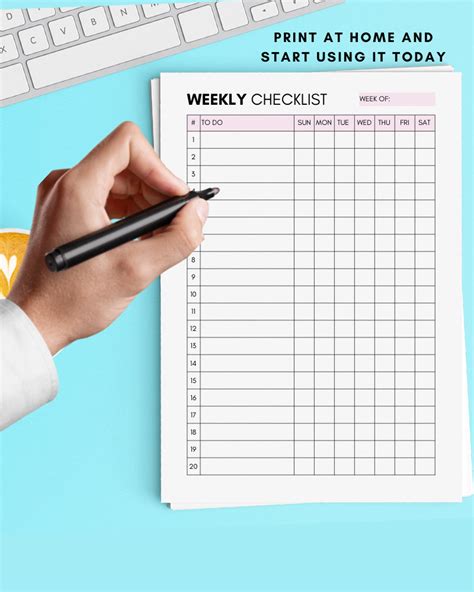 Weekly Checklist Printable To Do List Template Weekly Etsy
