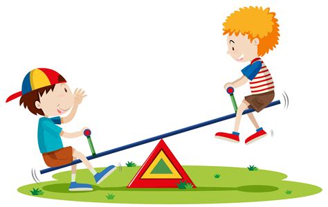 Two Boys Playing Seesaw In The Park 365502 Vector Art At Vecteezy