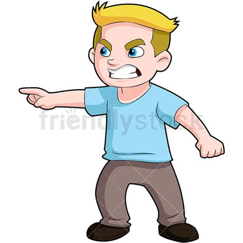 Angry Boy Pointing Finger And Scowling Cartoon Vector