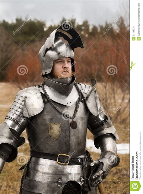 Knight In Armour After Battle On Forest Background Stock Image Image