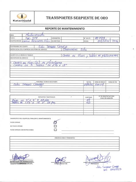 Reporte De Mantenimiento