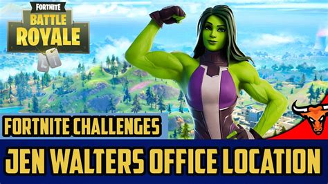 To begin the challenges, equip the jennifer walters skin in your locker. Fortnite : Visit Jennifer Walters Office Location Guide ...